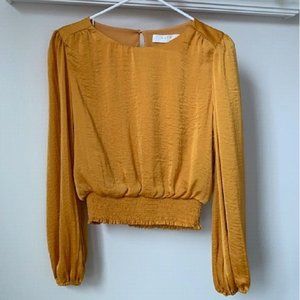 NWT ASTR smocked satin top - mustard yellow gold